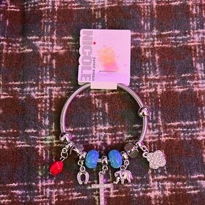 Nicole Silver Bracelet with Blue and Red Charms